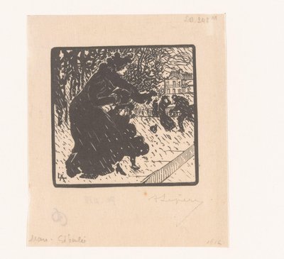 امرأة وطفل في الحمام Giboulées au Luxembourg Mars Giboulée (العنوان على الكائن) يناير وفبراير ومارس 1894 (عنوان السلسلة) Janvier، Février et Mars 1894 (عنوان السلسلة) بواسطة أوغست ليبير (توقيع الفنان)