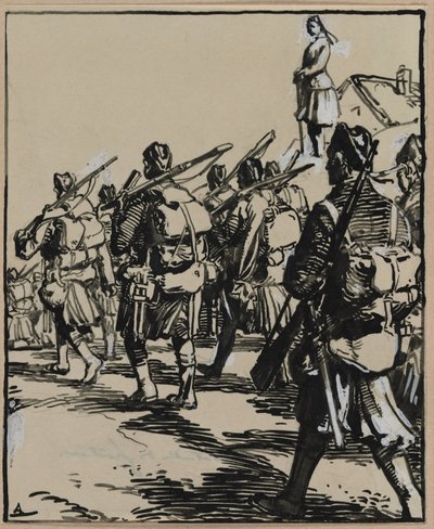 معركة الحدود: مجموعة الجنود البريطانيين ، 1914. بواسطة أوغست لويس ليبيري