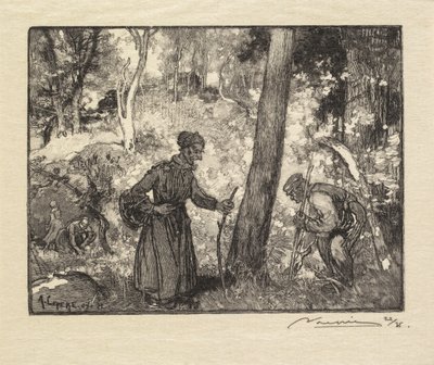 غابة Fontainebleau: صيادو الفطر في Rocher Bernard La Forêt de Fontainebleau ... ، 1890. بواسطة أوغست لويس ليبيري