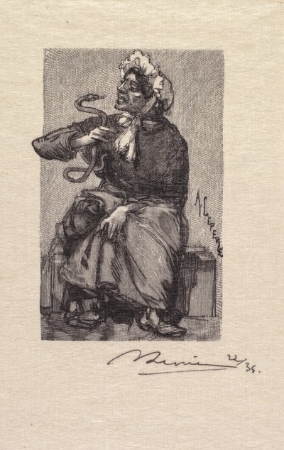 غابة فونتينبلو: Serpent Merchant بواسطة A. Desmoulins ، نُشرت في Revue Illustrée