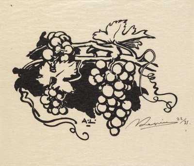 غابة فونتينبلو: Tailpiece ، Grapes (La Forêt de Fontainebleau: Cul-de-lampe) بواسطة A. Desmoulins ، نُشرت في Revue Illustrée