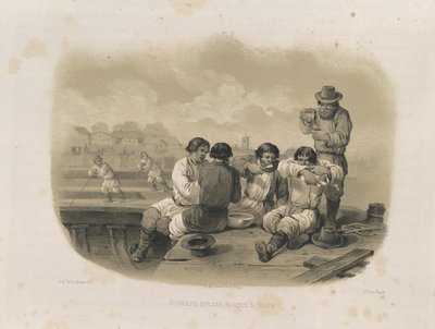 بناة على متن قارب من: بناء كاتدرائية القديس إسحاق ، 1845 بواسطة أوغست دي مونتفيران