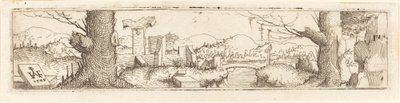 المناظر الطبيعية مع Brook and Ruins بواسطة أوغسطين هيرشفوغل