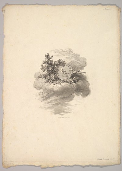 نقش صغير بعملة على سحابة مع ورود إلى اليسار والحمامات أسفل وإلى اليمين ... ، 1778-80. بواسطة أوغسطين دي سانت أوبين
