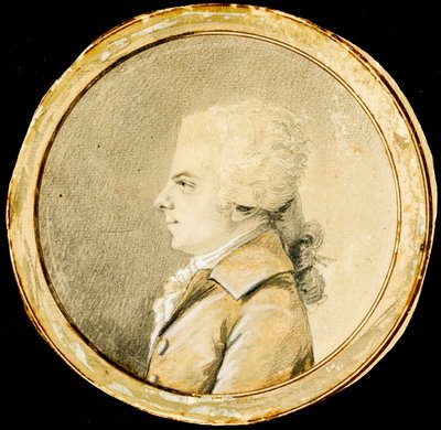 فولفغانغ أماديوس موزارت - أوغستين دي سان أوبين (1736-1807). متفائل ، طباشير أسود وأبيض على ورق ، حوالي 1778. الأبعاد: العمق 13.8 سم. مجموعة خاصة بواسطة أوغسطين دي سانت أوبين