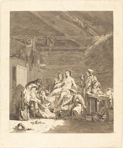 Le lever de la mariée russe (عادة الروس بعد مراسم الزواج وقبل وليمة الزفاف) بواسطة Augustin de Saint Aubin after Jean Baptiste Le Prince