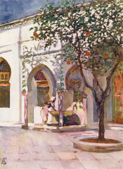 نافورة في باحة الجامع الكبير، الجزائر العاصمة (صورة حجرية ملونة) بواسطة أوغسطين فيتزجيرالد