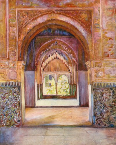 بوابة الأختين، قصر الحمراء (طباعة حجرية ملونة) بواسطة أوغسطين فيتزجيرالد