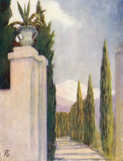 بوابة في حدائق جنرالايف، غرناطة (ليثو ملون) بواسطة أوغسطين فيتزجيرالد