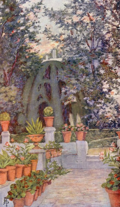 في حديقة الجينيراليف، غرناطة (صورة حجرية ملونة) بواسطة أوغسطين فيتزجيرالد