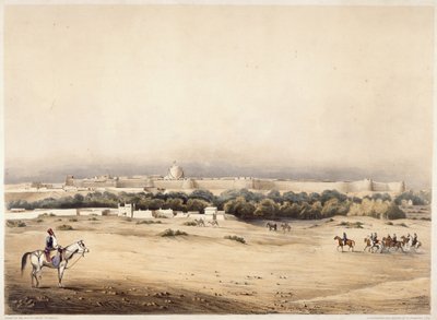 السير تشارلز نابير في المقدمة تلاه مرافقته لخيول سيندي ، حيدر أباد ، حوالي 1850 (لون ليثو) بواسطة أوغسطين فيتزجيرالد
