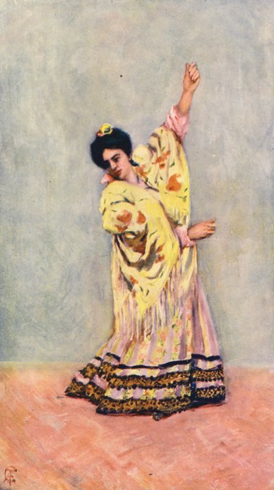 غيبسي إسباني يرقص التانجا (طباعة حجرية ملونة) بواسطة أوغسطين فيتزجيرالد