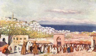 طنجة من السوق-المكان (طباعة حجرية ملونة) بواسطة أوغسطين فيتزجيرالد