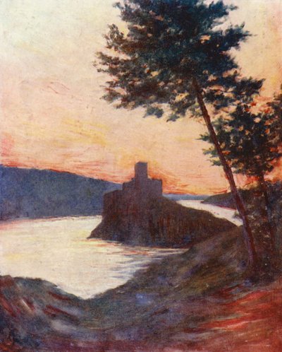 قلعة أموريل على نهر تاغوس، البرتغال (طباعة حجرية ملونة) بواسطة أوغسطين فيتزجيرالد