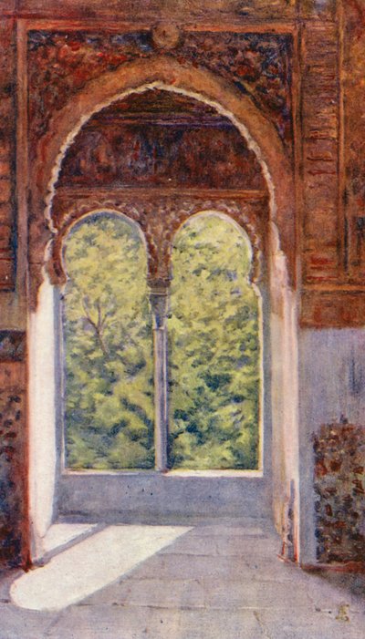 نافذة برج الأسير، قصر الحمراء (طباعة حجرية ملونة) بواسطة أوغسطين فيتزجيرالد