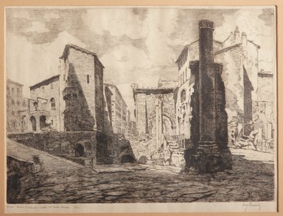 روما ، Porticus of Octaviae ، وأطلال مسرح Marcellus (نقش على الورق) بواسطة أوغوستو باراتشي