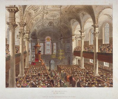 داخل كنيسة سانت مارتن إن ذا فيلدز ، وستمنستر ، لندن ، 1809 بواسطة أوغسطس تشارلز بوجين ، توماس رولاندسون