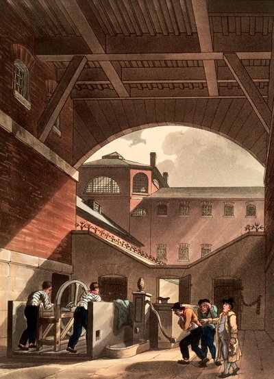 محرك مائي في سجن كولد باث فيلدز ، لندن ، 1808 بواسطة أوغسطس تشارلز بوجين ، توماس رولاندسون