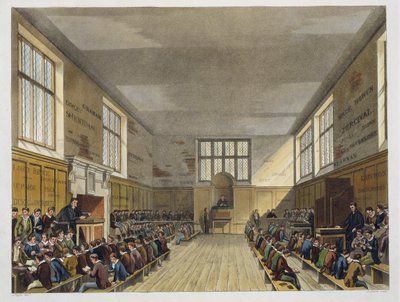 غرفة مدرسة هارو من "تاريخ مدرسة هارو" ، جزء من "تاريخ الكليات" ، نقشها دانيال هافيل (1785-1826) حانة. بواسطة R. Ackermann، 1816 (aquatint) بواسطة أوغسطس تشارلز بوجين