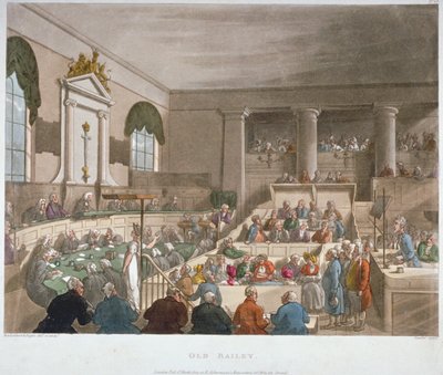 منظر داخلي لدار الجلسات ، أولد بيلي ، مع جلسة محكمة ، مدينة لندن ، 1809 بواسطة توماس رولاندسون