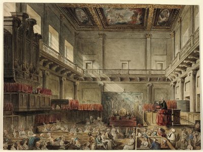 دراسة في Royal Chapel ، Whitehall ، في Micocosm بلندن بواسطة أوغسطس تشارلز بوجين