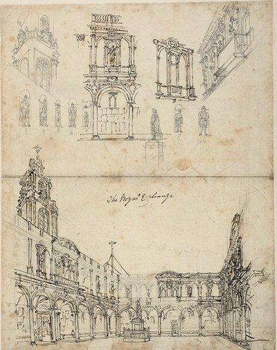 دراسة لـ The Royal Exchange من Microcosm of London بواسطة أوغسطس تشارلز بوجين