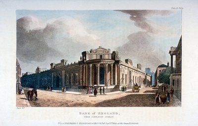 بنك إنجلترا ، من شارع كاتيتون ، مدينة لندن ، 1809 بواسطة أوغسطس تشارلز بوجين