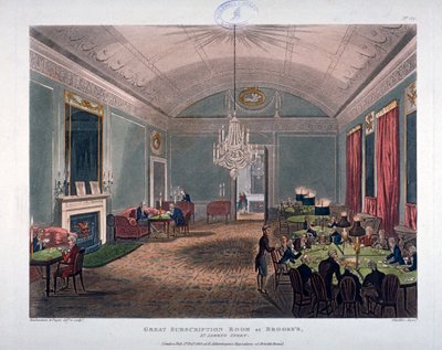 غرفة الاشتراك الكبرى ، داخل نادي بروكس ، شارع سانت جيمس ، لندن ، 1808. بواسطة أوغسطس تشارلز بوجين