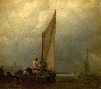 مشهد نهر مع صنادل ، c.1825 بواسطة أوغستس وول Callcott