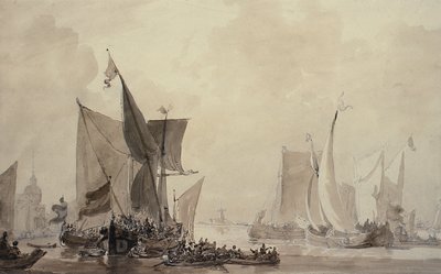 قطعة بحرية مع شحن هولندي (رسم) بواسطة أوغستس وول Callcott
