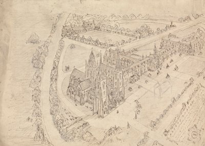 رسم تخطيطي لكنيسة ودير قوطي بواسطة Augustus Welby Northmore Pugin