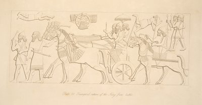 عودة الملك النصر من المعركة ، من آثار نينوى ، حانة. 1849 بواسطة أوستن هنري لايارد