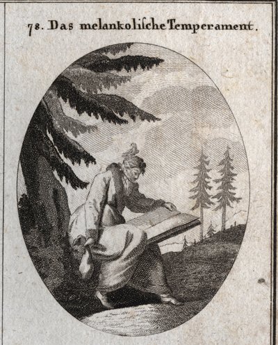 رمزية بشرة حزينة. يحمل كتابًا ومحفظة وفمه مغلق معصوب العينين. طائر يجلس على رأسه. النقش في أيقونات "" أو أفكار من عالم المشاعر والرموز الموضحة للرسامين ، ماه بواسطة المدرسة النمساوية