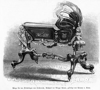 سرير طفل من ولي العهد النمساوي ، رسم توضيحي من Leipziger Illustrirte Zeitung ، 1859 (نقش الخشب) بواسطة المدرسة النمساوية
