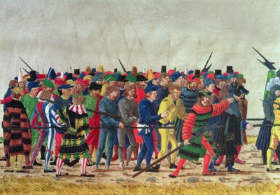 Halberdiers من ماكسيميليان الأول (1459-1519) حراسة السجناء الفرنسيين بواسطة المدرسة النمساوية