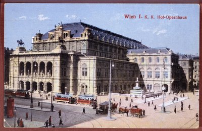 بطاقة بريدية تصور دار الأوبرا في فيينا ، c.1900 بواسطة المدرسة النمساوية