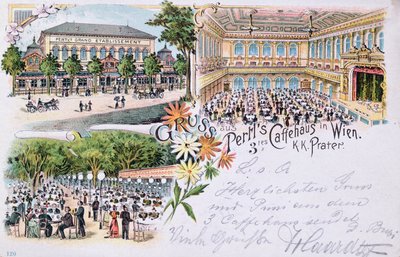 بطاقة بريدية من Pertls Coffee house in the Prater ، فيينا ، 1901 بواسطة المدرسة النمساوية