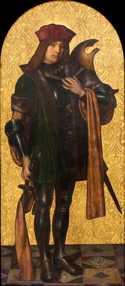 Saint Candide (Xander) (Saint Candidus) أو Warrior Saint (أحيانًا ما يتم تحديده مع Saint George) - رسم بواسطة Aine (Ayne) Bru (Hans Brun أو Lucius Brun) (نشط القرن السادس عشر) زيت على خشب 1502-1507 Museu Nacional d