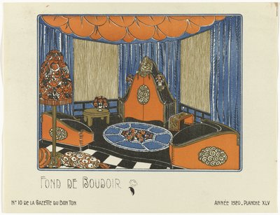 Gazette du Bon Ton ، 1920 - رقم 10 ، Pl. XLV: Fond de Boudoir (العنوان على الكائن) بواسطة مجهول