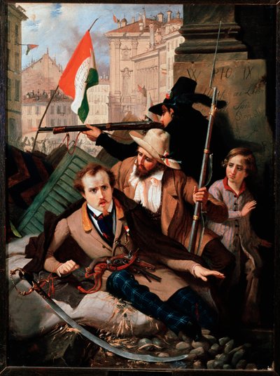Risorgimento: القتال أمام قصر Litta في ميلانو (زيت على قماش بواسطة Baldassare Verazzi