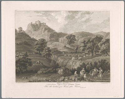 منظر لروكاجيوفين روكا جيوفين (العنوان على الكائن) Suite de VI vues des Environs de Rome (...) (عنوان السلسلة) بواسطة ماثيو جوتفريد ايشلر