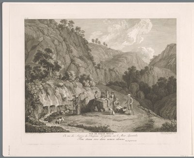 منظر للمصدر في مونتي لوكريتيلي Vüe ​​de fonte bello (العنوان على الكائن) Suite de VI vues des Environs de Rome (...) (عنوان السلسلة) بواسطة ماثيو جوتفريد ايشلر
