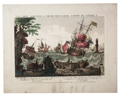 وصول الأمير وليام هنري إلى نيويورك ، ج .1781 (نقش يدوي) بواسطة بالتاسار فريدريش ليزيل