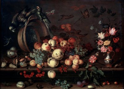 لا تزال الحياة مع الفواكه والزهور والببغاوات ، 1620s بواسطة Balthasar van der Ast