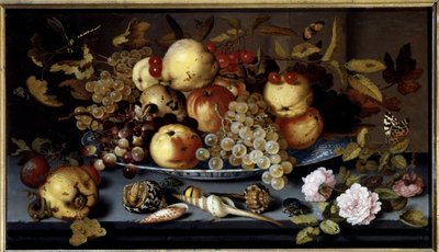 لا تزال حياة الفاكهة والزهور والأصداف والحشرات. اللوحة بواسطة Balthasar Van Der Ast (1590-1656) Ec. هول بواسطة Balthasar van der Ast