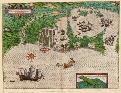 كارتجينا ، من Drakes West Indian Voyage 1585 - 86 ، حانة. 1589 (نقش يدوي) بواسطة بابتيستا بوازيو