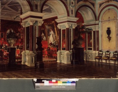 غرفة الرسم. وصف العمارة والديكور (أثاث ، دهان). لوحة لإرنست كارلوفيتش ليبهارت (1847-1932) ، زيت على قماش بواسطة البارون إرنست فريدريش فون ليبهارت
