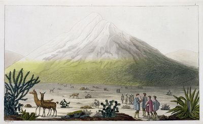 جبل شيمبورازو ، الإكوادور ، من "Le Costume Ancien et Moderne" ، المجلد الثاني ، اللوحة 3 ، بقلم جول فيراريو ، منقوش بواسطة باولو فوماغالي ، تم نشره في 1820s-30s بواسطة البارون فريدريش ألكسندر فون هومبولت