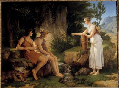 الرعاة في قبر أمينتاس رسم توضيحي لـ "الآدليز" لسالومون جيسنر - رسم بيير نارسيس (بيير نارسيس) غيران (1774-1833) 1805 شمس 1،31x1،76 م بواسطة البارون بيير نارسيس غيرين