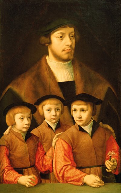 صورة لرجل وأبناءه الثلاثة ، أواخر الثلاثينيات وأوائل الأربعينيات بواسطة Bartholomaeus Bruyn